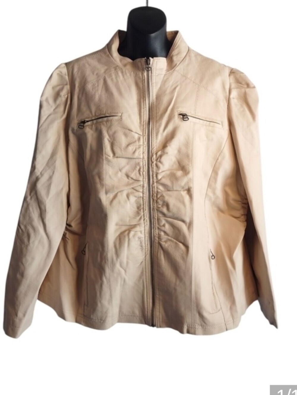 deb Women's Cream Faux Leather Ruched ZIP Up Plus Size Jacket Sz 3X NWOT